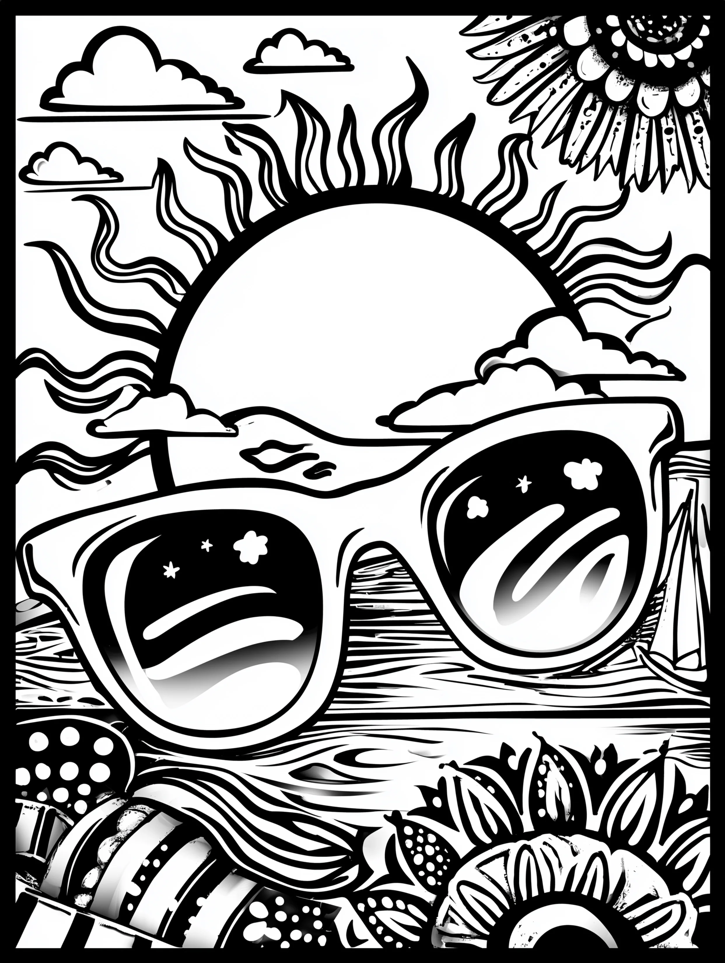 Free printable summer coloring page for adults featuring patriotic sunglasses